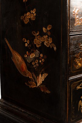 Lot 299 - An 18th Century and later black lacquer and gilt chinoiserie decorated chest on stand