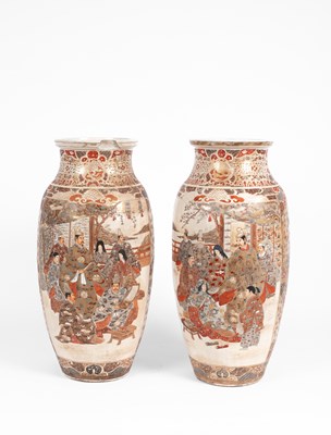 Lot 585 - A pair of large Japanese Satsuma pottery vases