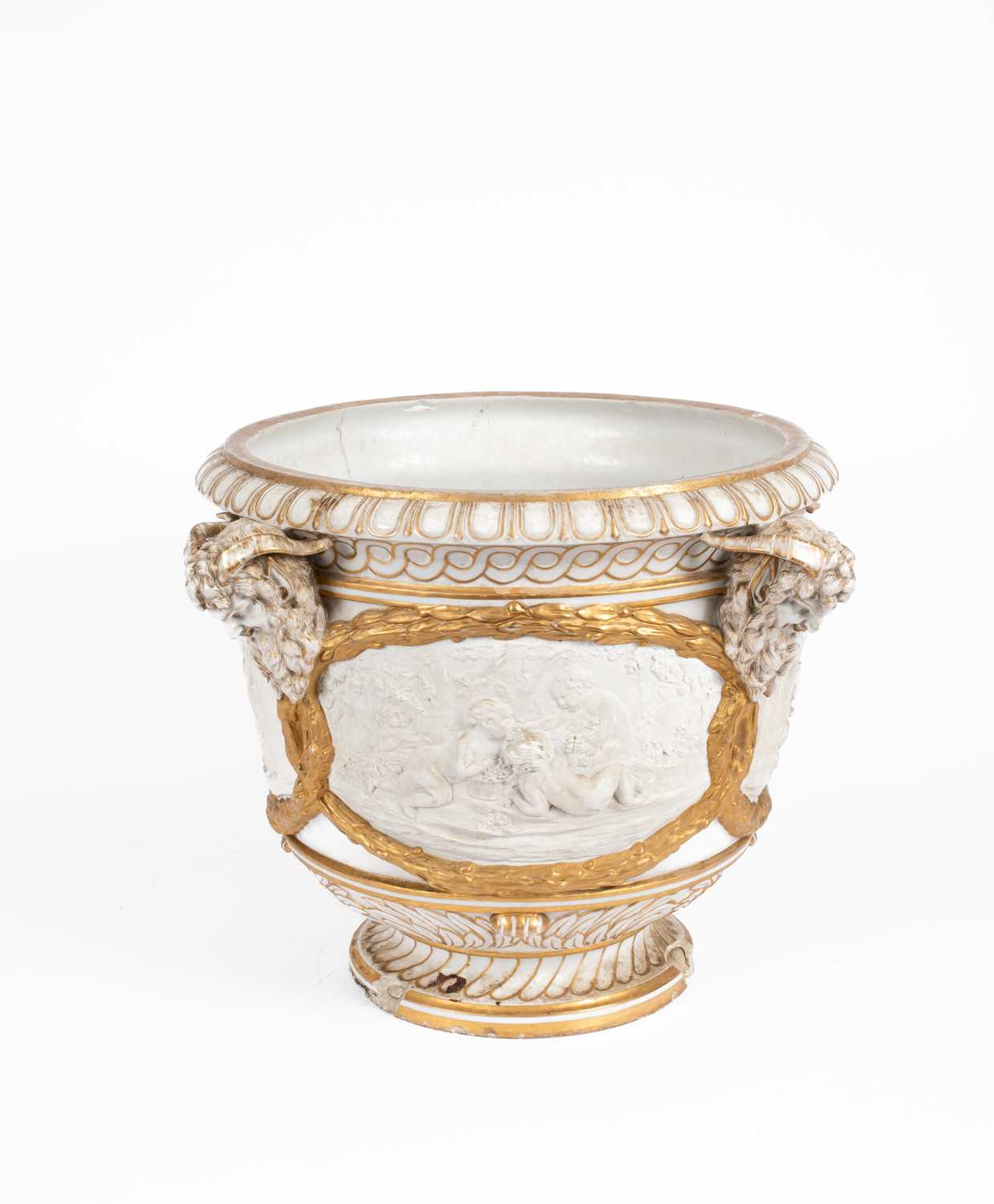 Lot 82 - A 19th Century Continental bisque porcelain and gilt decorated jardinière