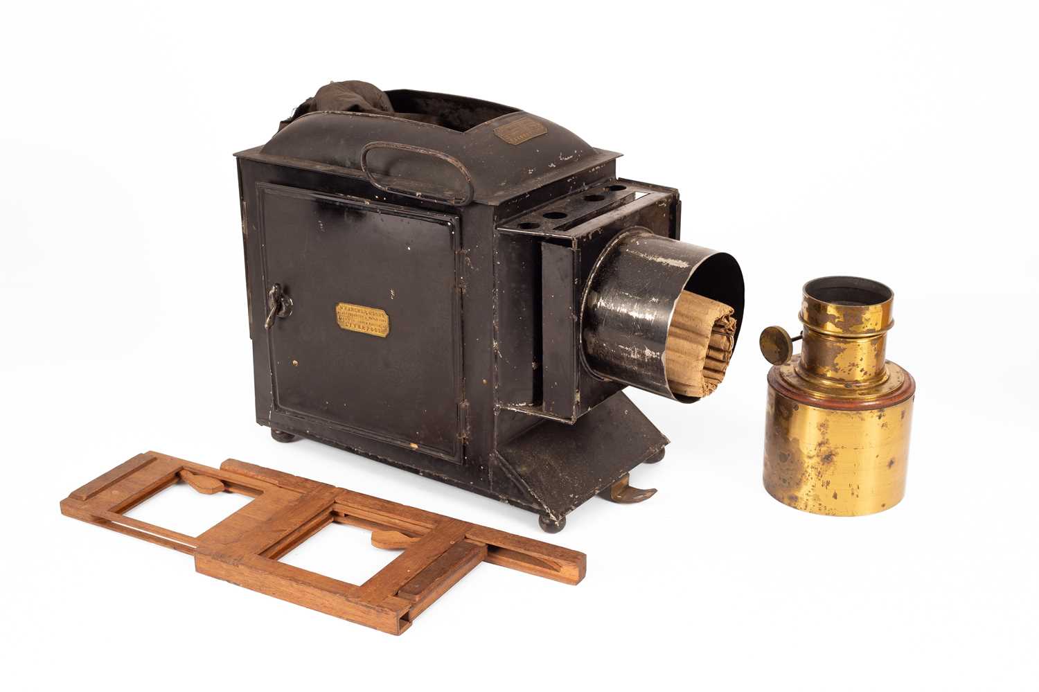 Lot 448 - A 19th Century brass and tinplate 'Excelsior' magic lantern