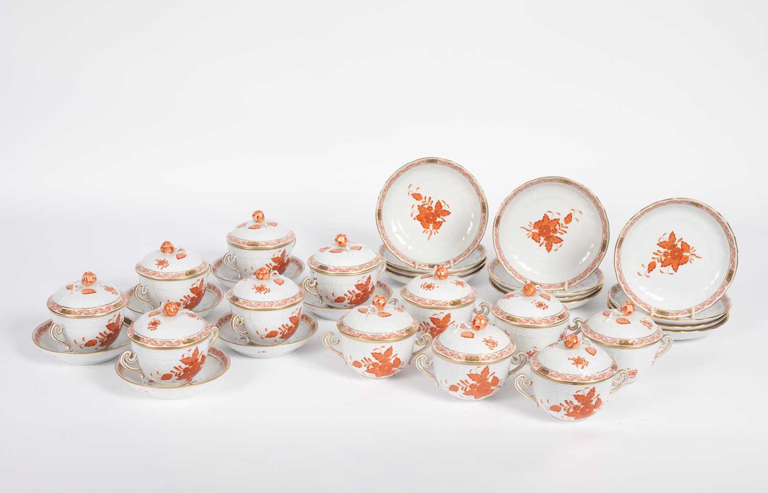 Lot 91 - A set of twelve Herend Chinese bouquet pattern soup bowls