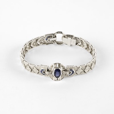 Lot 318 - An Art Deco style white gold sapphire and diamond bracelet