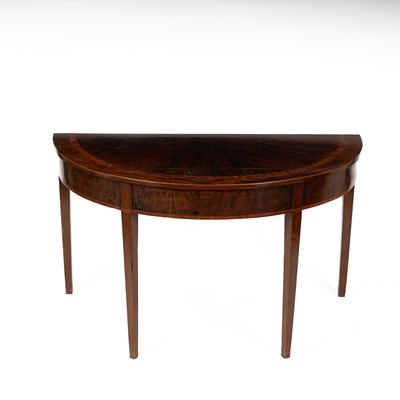 Lot 535 - A late 18th Century mahogany and satinwood banded demi lune console table