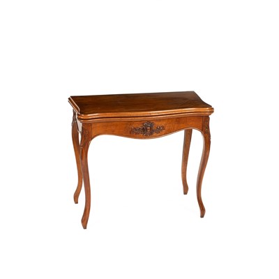 Lot 538 - A late 19th Century French walnut fold over card table