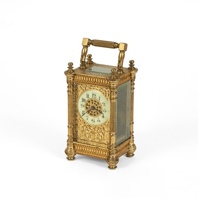 Lot 709 - A carriage timepiece with annular enamel chapter ring and masked dial