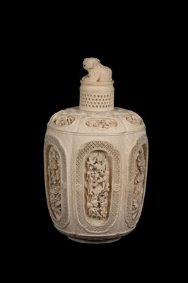 Lot 465 - A pair of Chinese carved ivory jars and covers