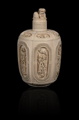 Lot 465 - A pair of Chinese carved ivory jars and covers
