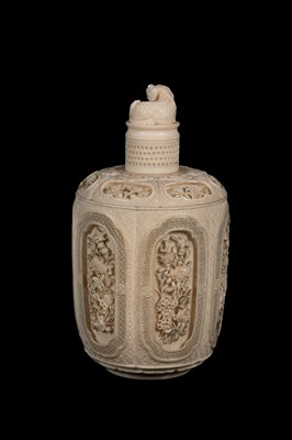 Lot 465 - A pair of Chinese carved ivory jars and covers