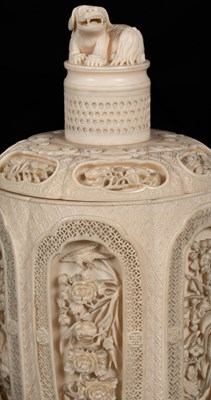 Lot 465 - A pair of Chinese carved ivory jars and covers