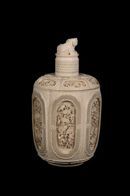 Lot 465 - A pair of Chinese carved ivory jars and covers