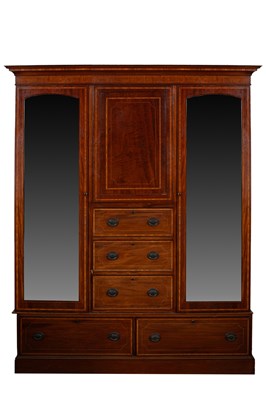 Lot 611 - An Edwardian mahogany and satinwood banded wardrobe