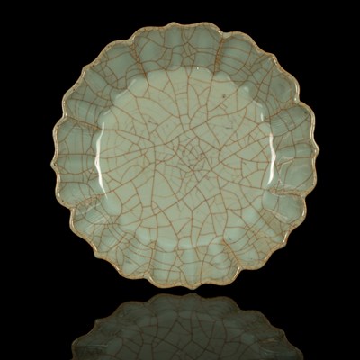 Lot 618 - A Chinese celadon crackle polylobed dish