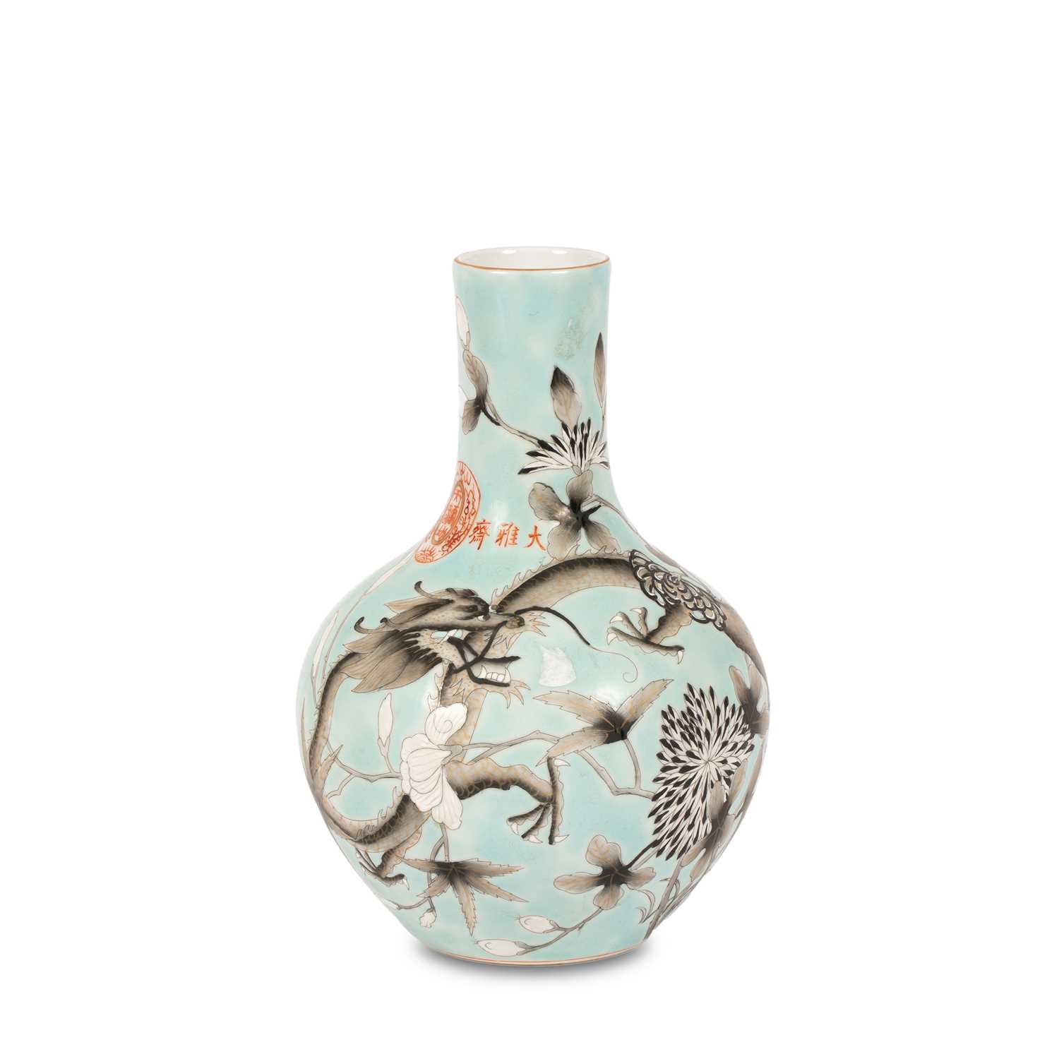 Lot 616 - A Chinese turquoise dragon vase