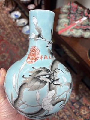 Lot 616 - A Chinese turquoise dragon vase