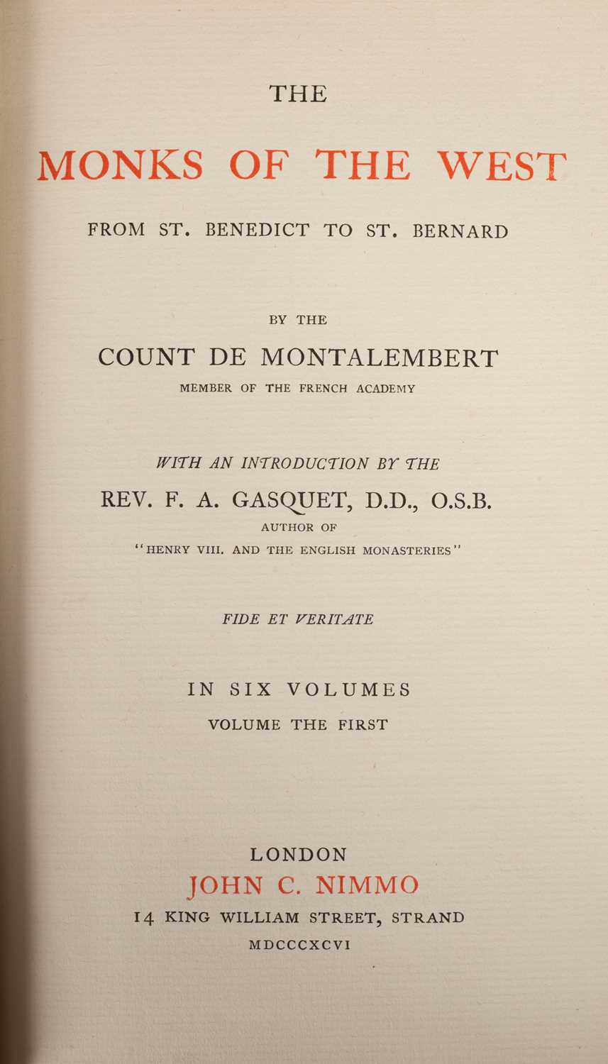 Lot 269 - Montalembert ([Charles Forbes] Count de) The Monks of the West