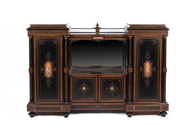Lot 677 - A late Victorian ebonised and gilt-metal mounted breakfront credenza