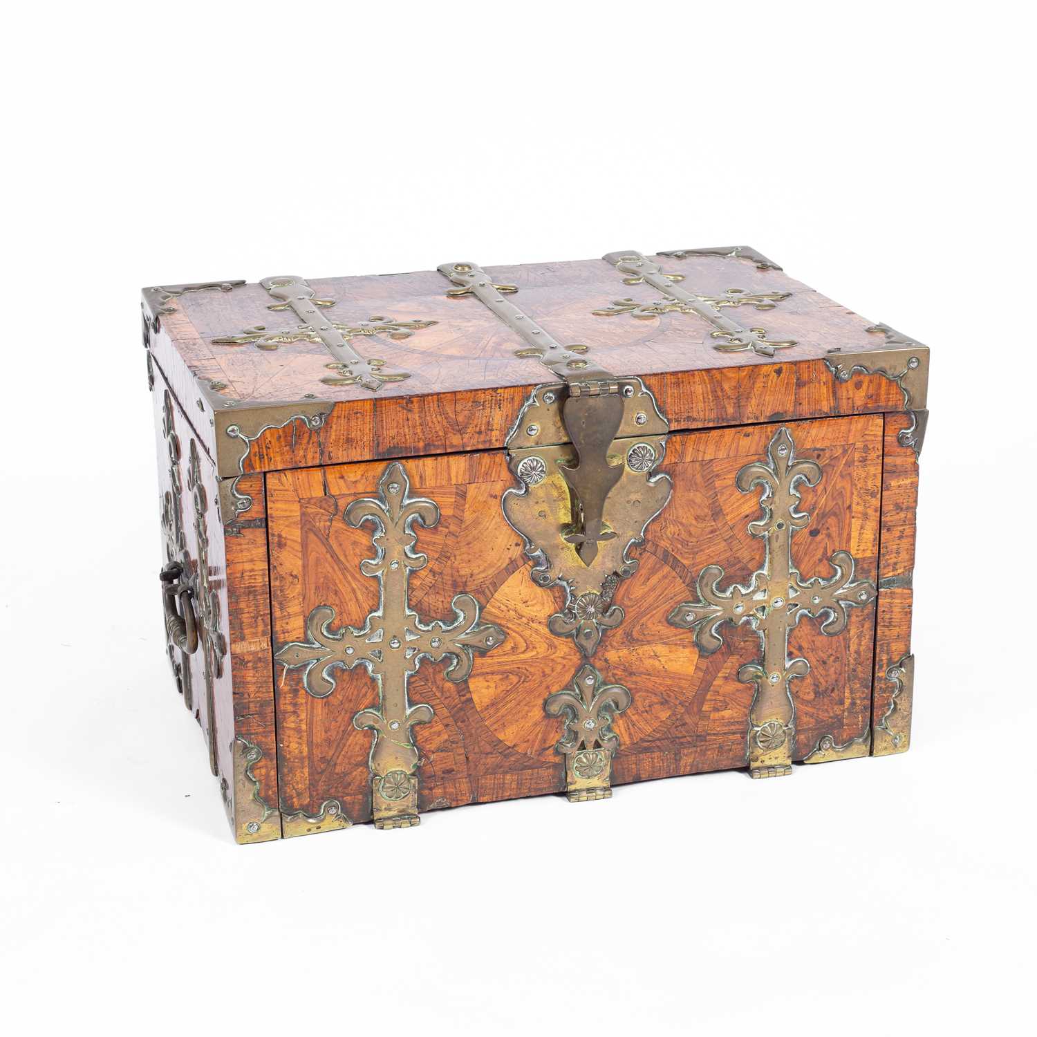 Lot 236 - An early 18th Century Franco-Flemish brass mounted kingwood and oyster veneered coffre fort