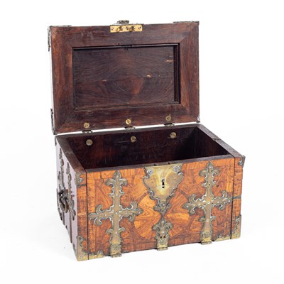 Lot 236 - An early 18th Century Franco-Flemish brass mounted kingwood and oyster veneered coffre fort
