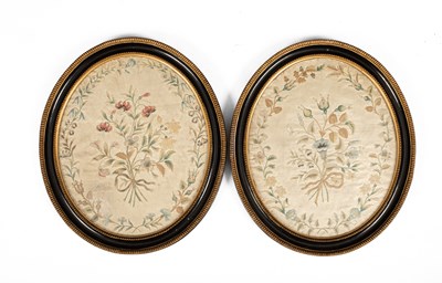 Lot 409 - A pair of early 19th Century silk work embroidered floral pictures