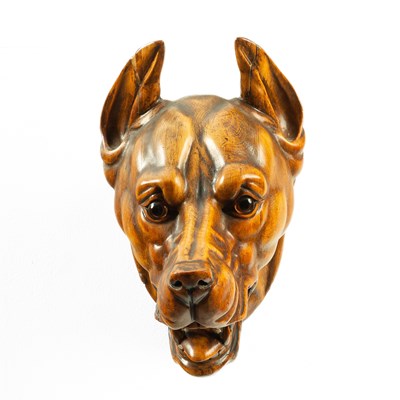 Lot 335 - A carved wooden head of a fierce Great Dane