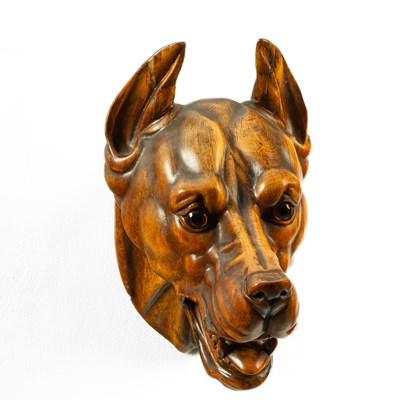 Lot 335 - A carved wooden head of a fierce Great Dane