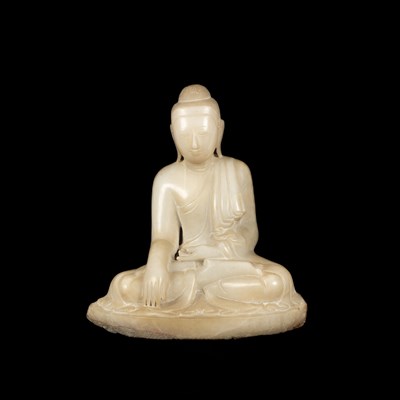Lot 350 - A carved alabaster figure of a seated Buddha