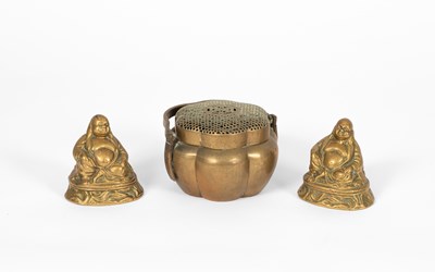 Lot 633 - A Chinese brass brazier or handwarmer