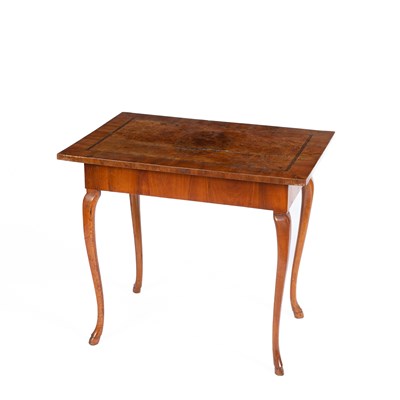 Lot 637 - A Swiss fruitwood, walnut and parquetry table