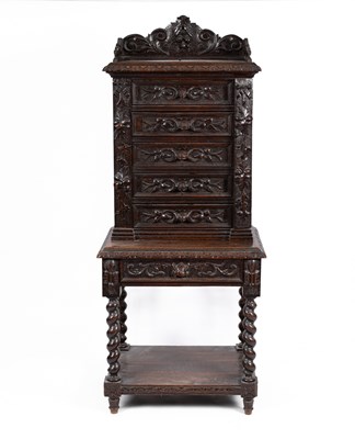Lot 661 - A Jacobean style oak cabinet on stand