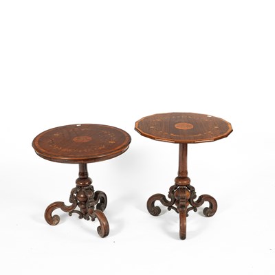 Lot 193 - Two similar Victorian marquetry inlaid tripod tables