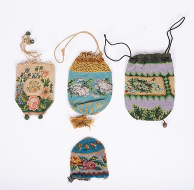 Lot 842 - Four 19th Century beaded drawstring purses