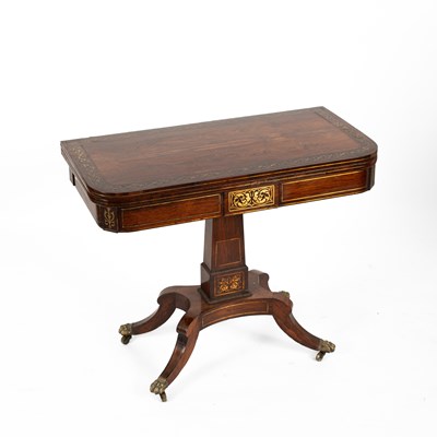 Lot 589 - A Regency rosewood and brass inlaid card table