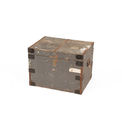 Lot 605 - A grey painted pine and metal bound silver chest