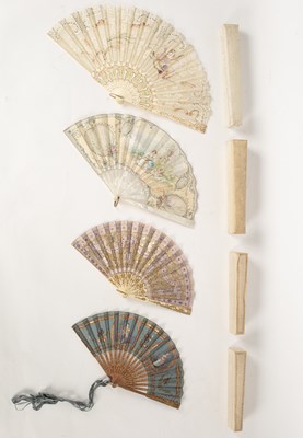 Lot 416 - A mother-of-pearl and paper painted fan