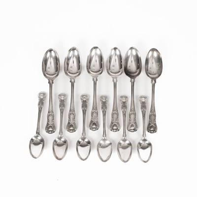 Lot 65 - A set of six George III King's Hourglass pattern silver tablespoons