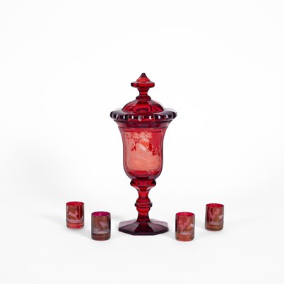 Lot 407 - A Bohemian ruby stained covered goblet