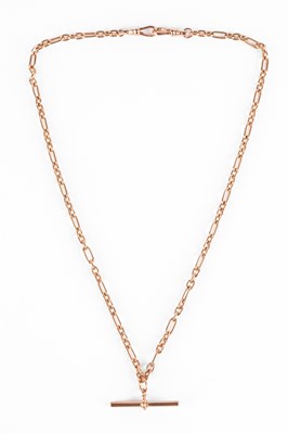 Lot 212 - A 9ct rose gold double watch chain with T-bar