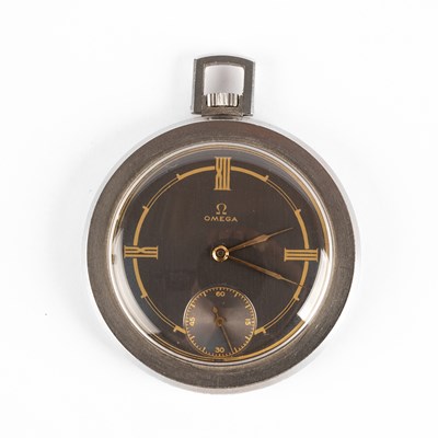 Lot 207 - An Art Deco Omega stainless steel open faced pocket watch