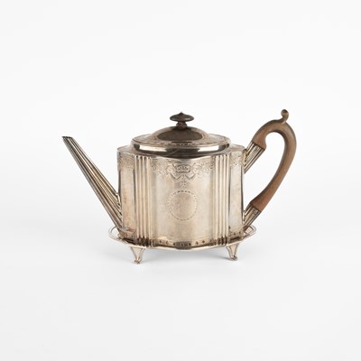 Lot A George III silver teapot on stand