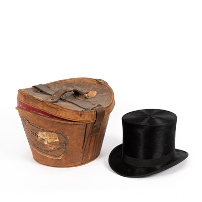 Lot 528 - A black silk top hat