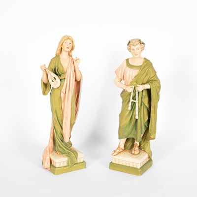 Lot 477 - A pair of Royal Dux figures of musicians