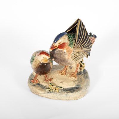 Lot 461 - A Japanese Satsuma model of a pair of mandarin ducks