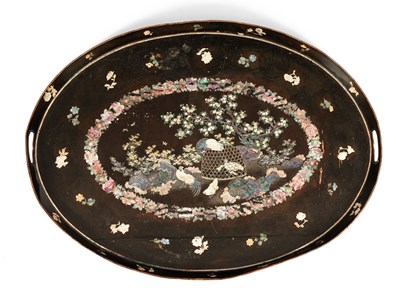 Lot 205 - A Victorian two-handled papier-mâché oval tray