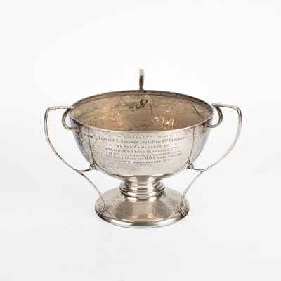 Lot 5 - A three-handled silver presentation cup