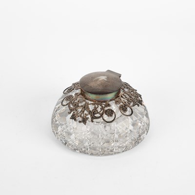 Lot 24 - A Victorian silver mounted glass inkwell
