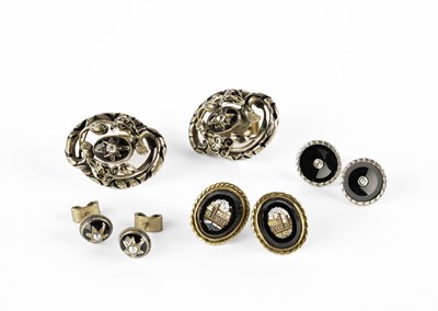 Lot 264 - A pair of Victorian yellow metal diamond and enamel ear studs