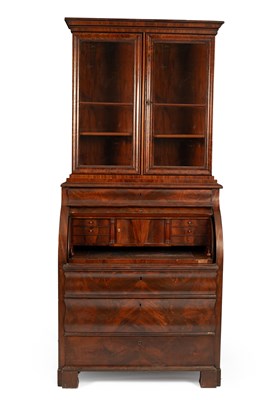 Lot 177 - A North European mahogany rolltop bureau bookcase