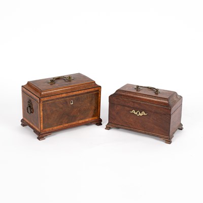 Lot 556 - A George III mahogany and satinwood banded tea caddy