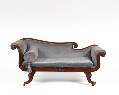 Lot 231 - A Regency mahogany framed double scroll end sofa