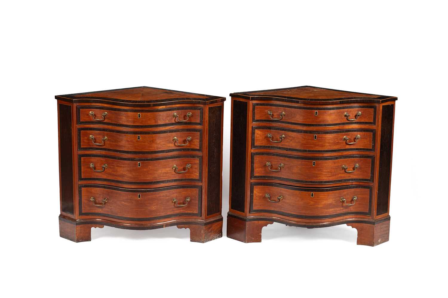 Lot 184 - A pair of Sheraton period satinwood corner commodes